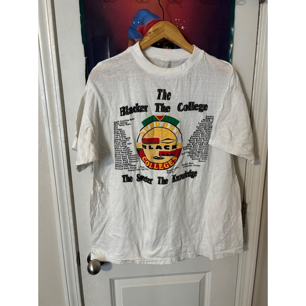 Vintage Support Black Colleges HBCU Graphic T-Shirt White Mens Large 90s Tee